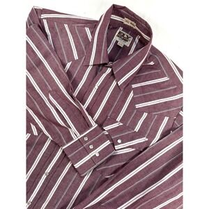Ely Cattleman Shirt XL Tall Maroon Western Pearl Snap Cowboy Rodeo Striped